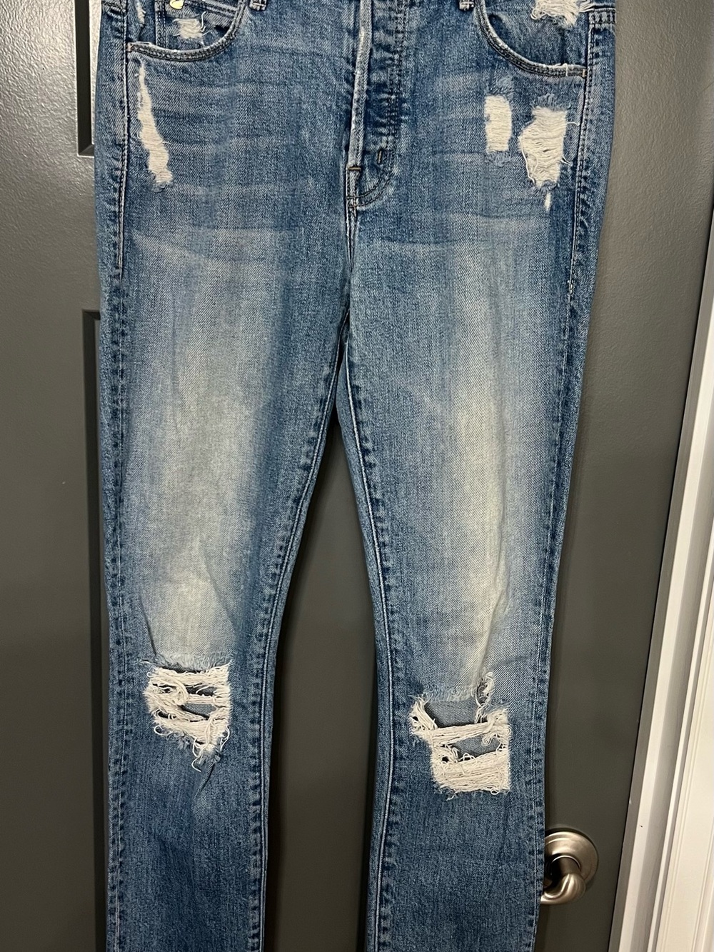 MOTHER Candice The Stunner Distressed Light Blue Skinny Jeans size 25 inseam 30”